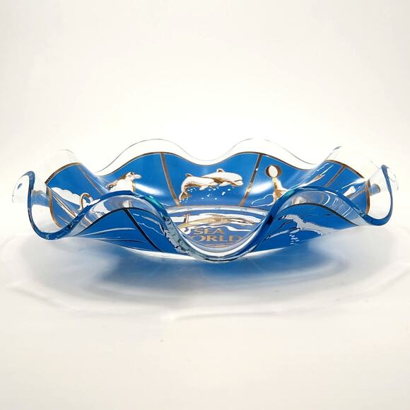 Vintage MCM Sea World Souvenir Blue Glass Decorative Bowl / Dish | 1976 Shamu - Picture 5 of 9
